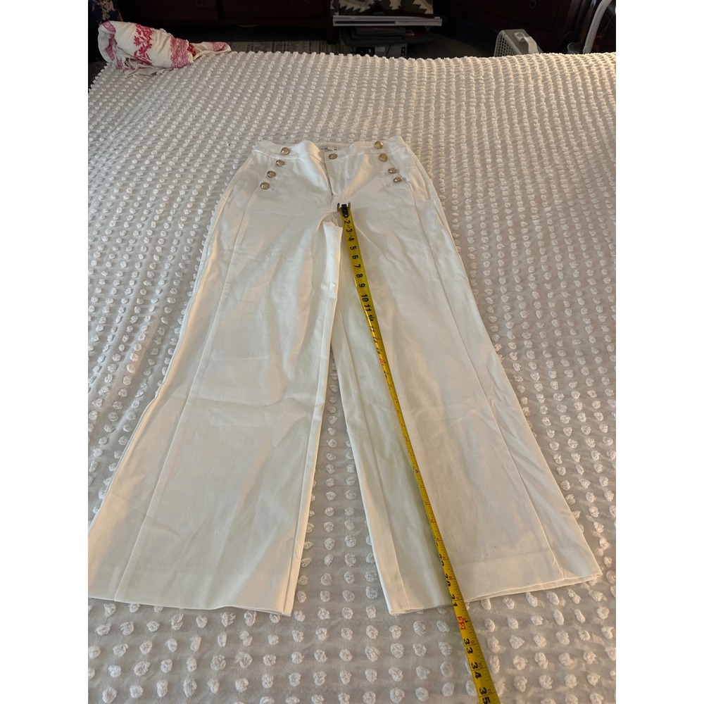 Charter Club Womens Wide Leg Sailor Pants Bright White Gold Button Size 8 NEW